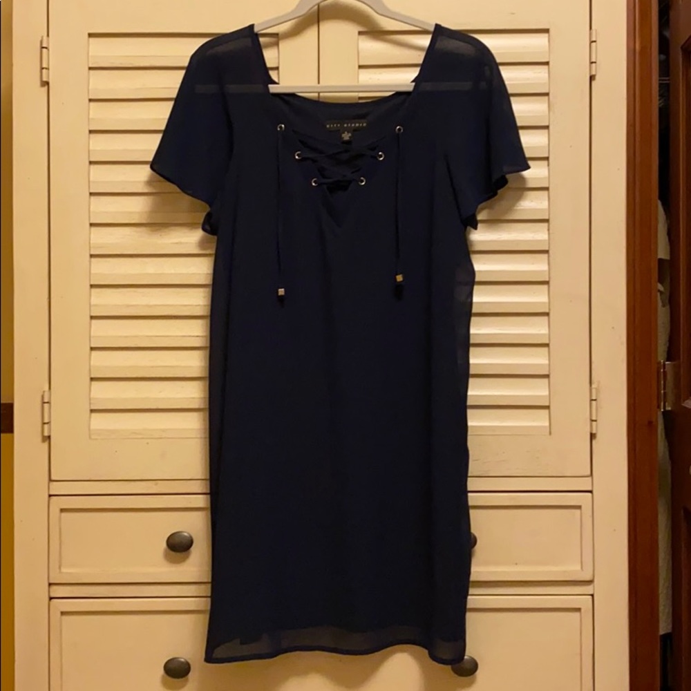 Women’s Navy Blue Dress with Lace Up Detail